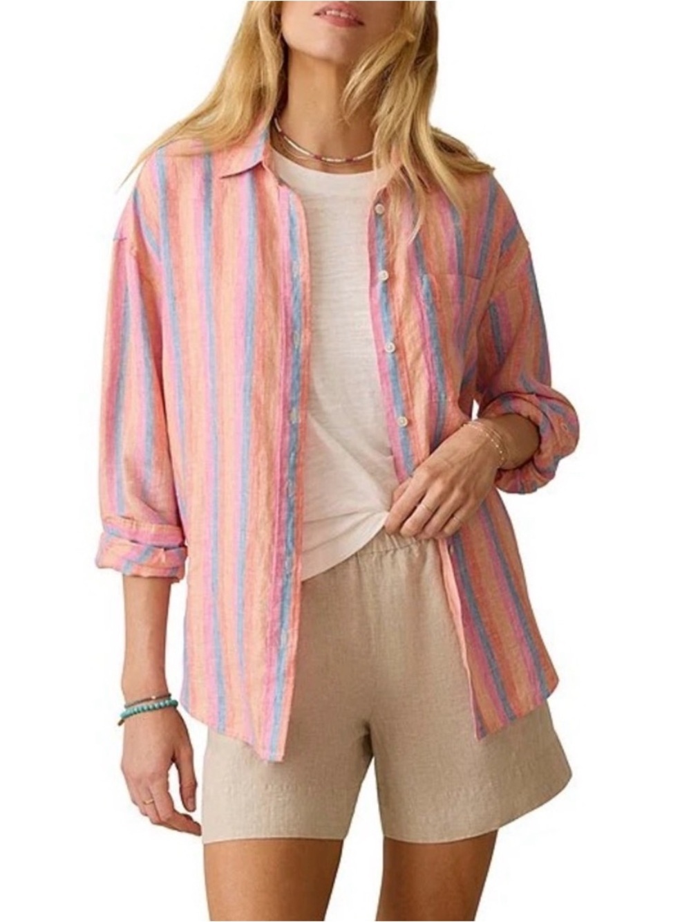 Faherty Laguna
Coordinating Linen Striped
Button Down Collar Shirt Sz Large